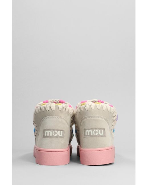 Mou Pink Eskimo Sneaker Low Heels Ankle Boots In Beige Suede