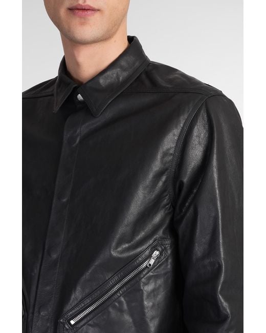 Rick Owens Tour Alice Shirt Leather Jacket In Black Leather Rick Owens Tour Alice Shirt Leather Jacket In Black Leather