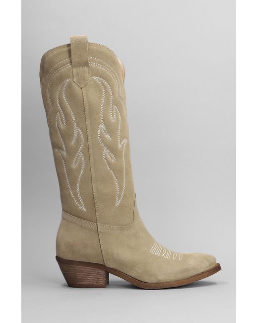 GISÉL MOIRÉ Gray Dominga Texan Boots In Taupe Suede
