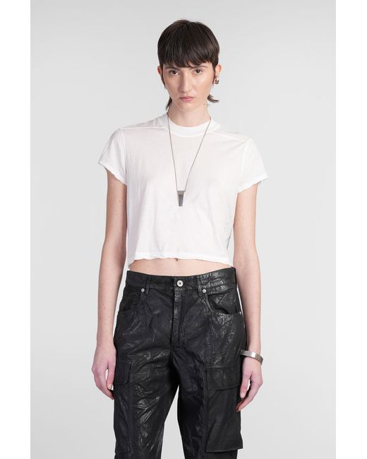 Rick Owens Cropped Small Level T-shirt In White Cotton