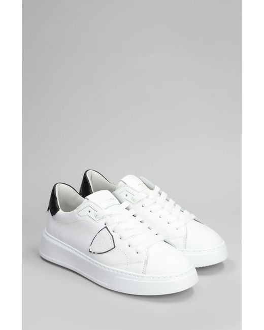 Sneakers Temple Low in Pelle Bianca di Philippe Model in White