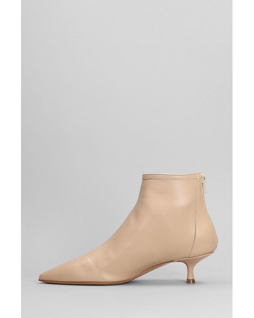 Anna F. Natural High Heels Ankle Boots In Beige Leather