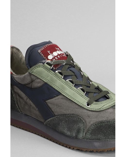 Diadora Gray Equipe H Sneakers In Green Suede And Fabric for men