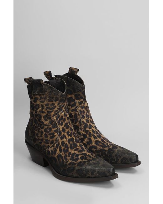 METISSE Brown Texan Ankle Boots In Animalier Suede