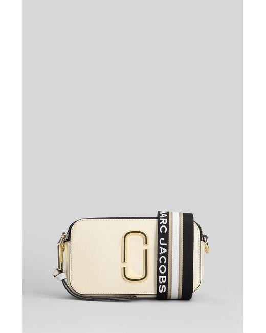 Marc Jacobs Black The Snapshot Shoulder Bag In Beige Leather