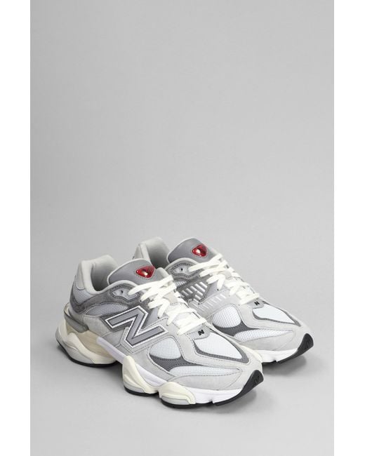 New Balance White 9060 Sneakers In Grey Suede And Fabric for men