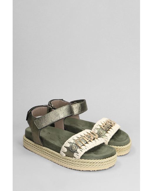 Mou Multicolor Rope Bio Sandal Flats In Green Suede And Leather