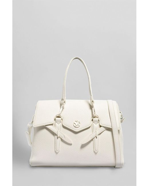 Secret Pon-pon Natural Yalis Casual Medium Shoulder Bag In White Leather
