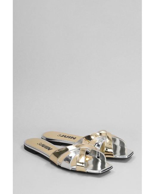 3Juin Gray Nerea 005 Flats In Silver Leather