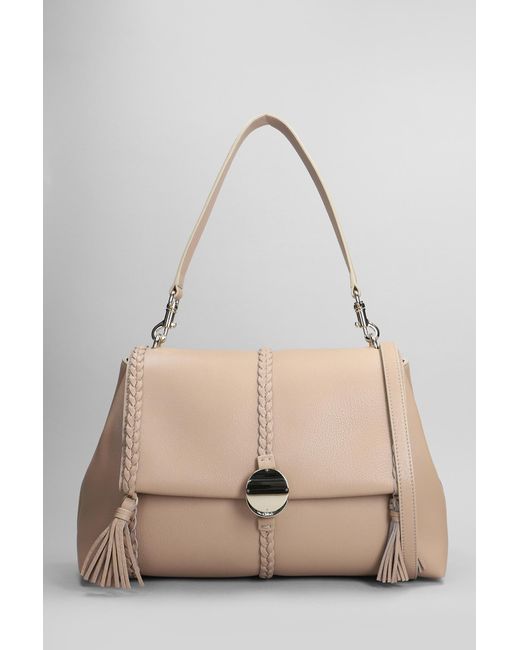 Chloé Natural Penelope Shoulder Bag In Beige Leather
