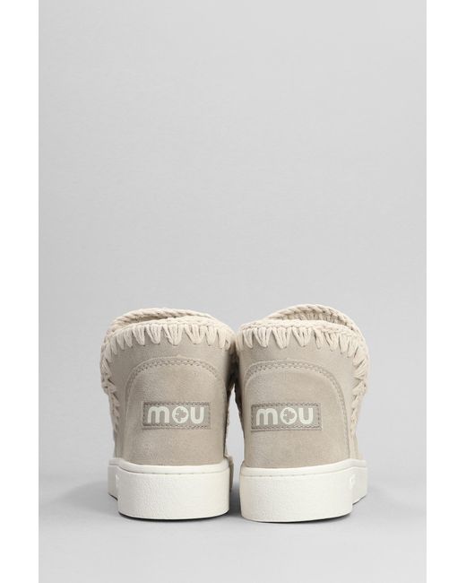 Mou Natural Eskimo Sneaker Low Heels Ankle Boots In Beige Suede