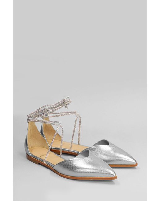 Carrano White Ballet Flats In Silver Leather