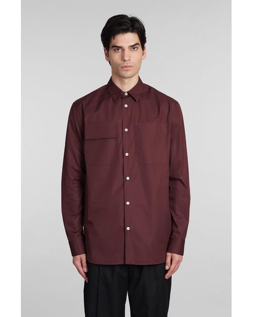 Camicia in Cotone Bordeaux di Jil Sander in Red da Uomo