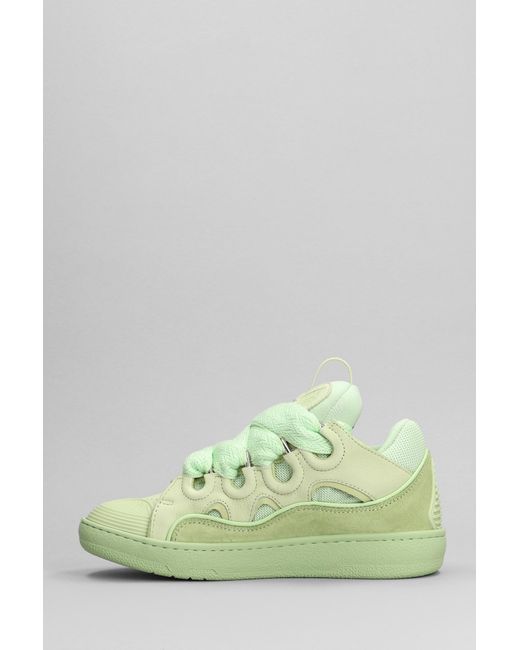 Lanvin Curb Sneakers In Green Suede And Leather