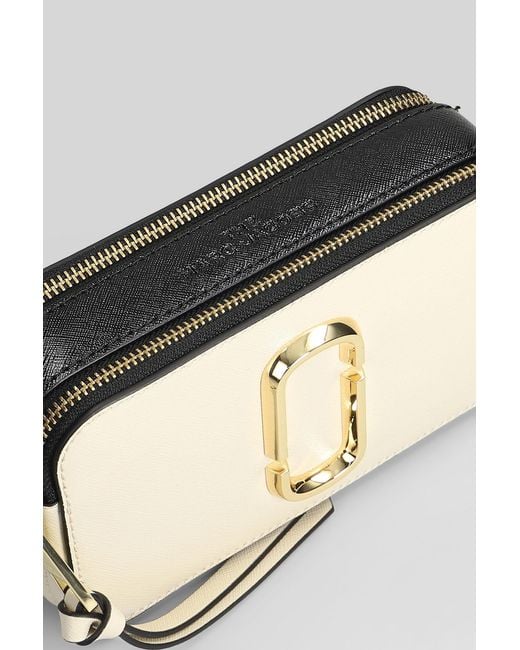 Marc Jacobs Black The Snapshot Shoulder Bag In Beige Leather