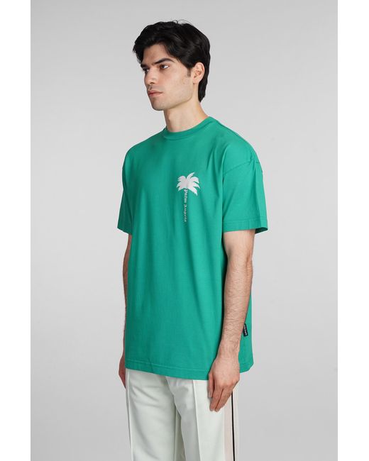 T-Shirt in Cotone Verde di Palm Angels in Green da Uomo