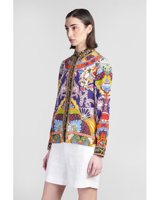 Camicia Willa in Seta Multicolor di Alice + Olivia in White