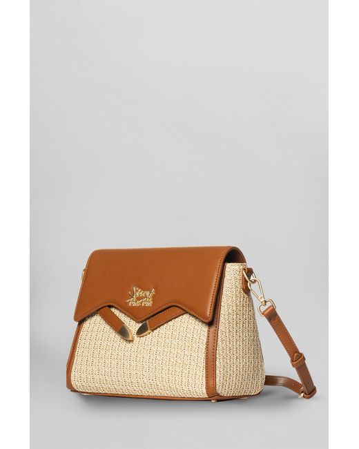 Borsa a spalla Quira raffia small in Pelle Cuoio naturale di Secret Pon-pon in Brown
