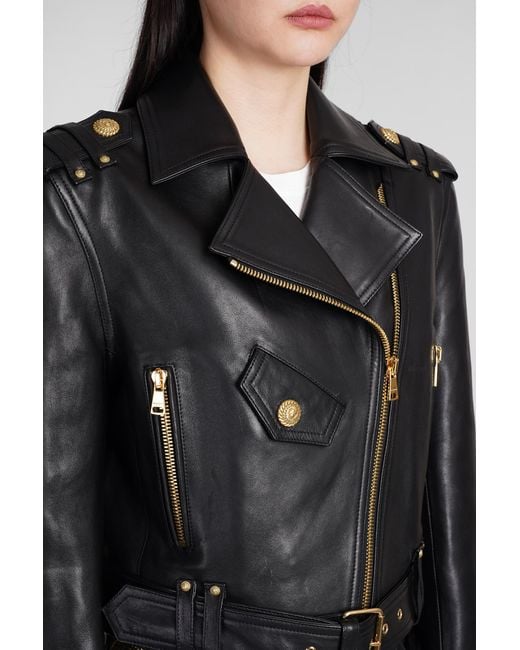 Balmain Black Biker Jacket In Leather