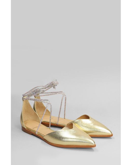 Carrano White Ballet Flats In Gold Leather