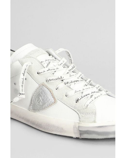 Sneakers Prsx Low in pelle e camoscio Bianco di Philippe Model in White da Uomo