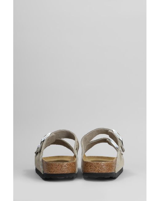 Birkenstock Gray Arizona Flats In Taupe Suede