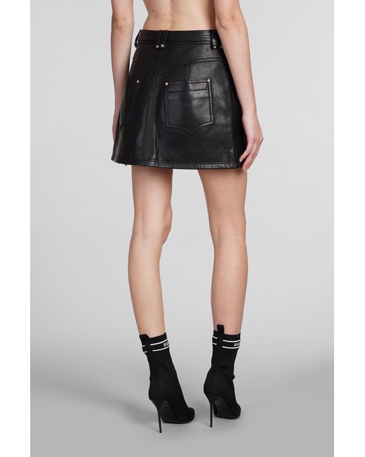 Balmain Black Skirt In Leather