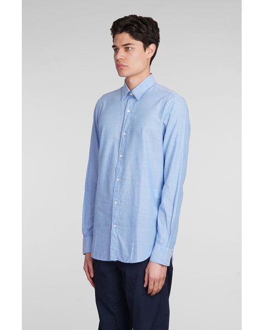 Aspesi Blue Camicia Ridotta Ii Shirt In Cyan Cotton for men