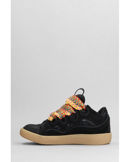Lanvin Curb Sneakers In Black Suede And Leather