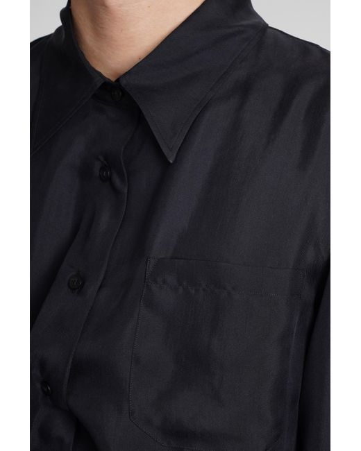 Ann Demeulemeester Blue Shirt In Black Silk for men