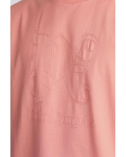 T-Shirt in Cotone Rosa di Palm Angels in Pink da Uomo