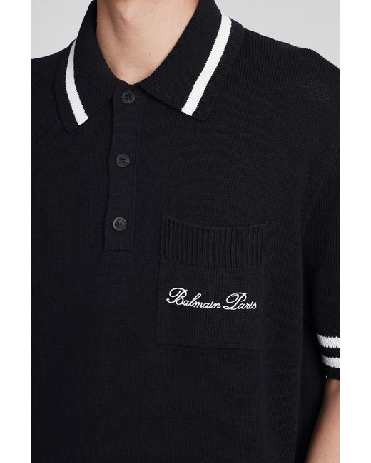 Balmain Blue Polo In Wool And Polyester for men