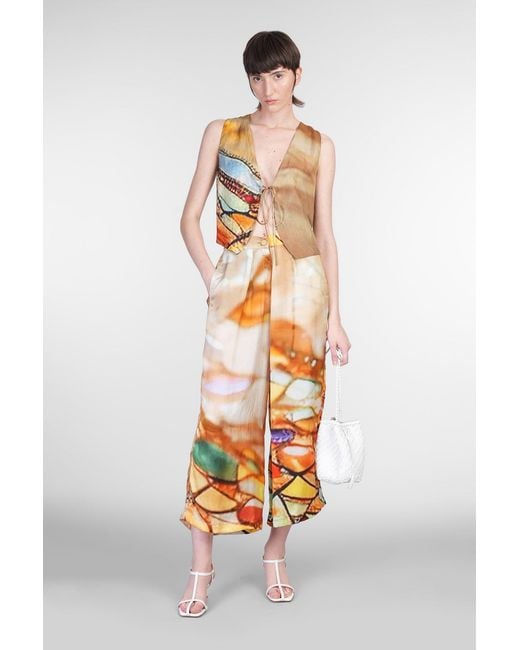 Yavi White Pants In Multicolor Polyamide Polyester