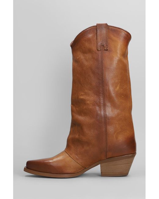 METISSE Brown Texan Boots In Leather Color Leather