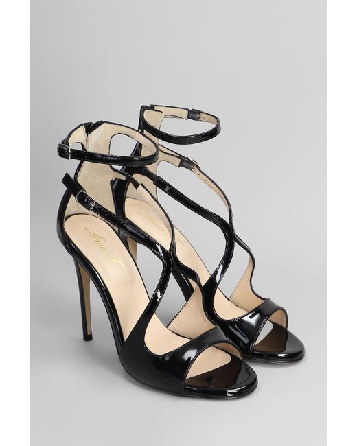 Anna F. Sandals In Black Patent Leather
