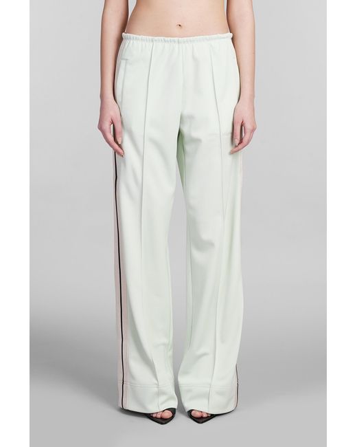 Palm Angels White Pants In Green Polyester