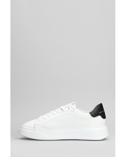 Sneakers Temple Low in Pelle Bianca di Philippe Model in White