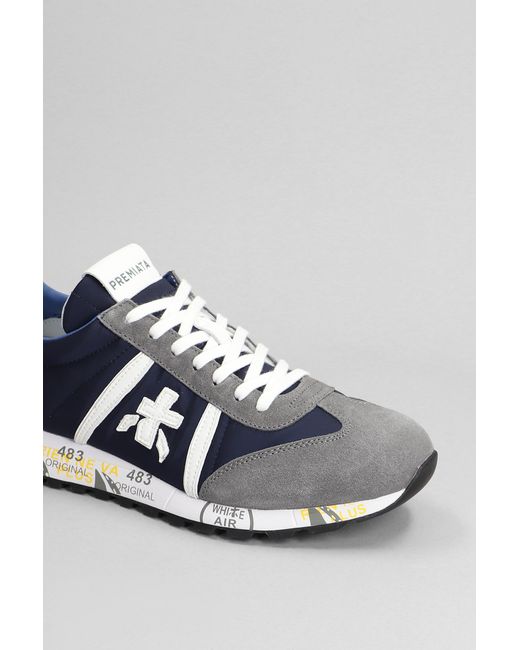 Premiata White Lucy Sneakers In Grey Suede And Fabric for men