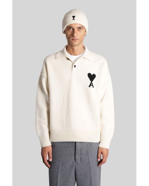 AMI Natural Polo In Beige Wool for men
