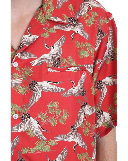 Amiri Red Crane Print Silk Shirt for men