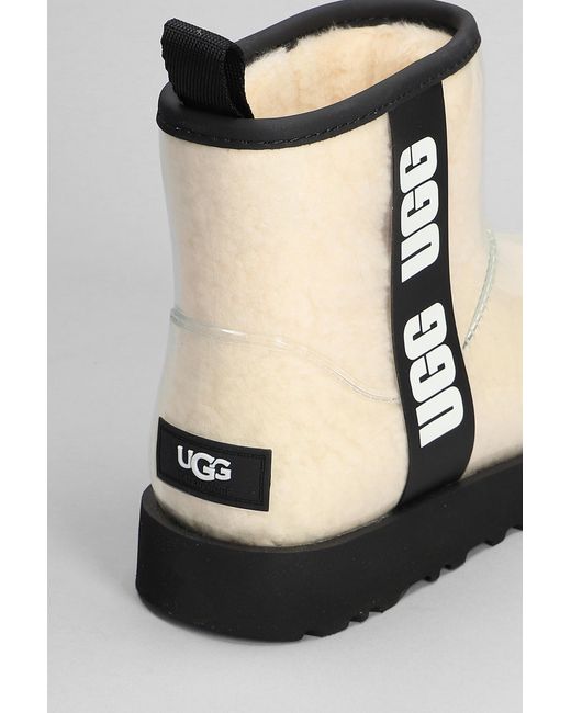 Ugg Black Classic Clear Mini Low Heels Ankle Boots In Beige Pvc