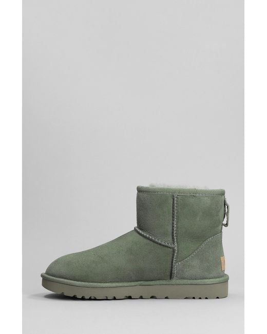 Ugg Classic Mini Ii Low Heels Ankle Boots In Green Suede