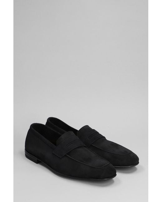 Green George Gray Loafers In Black Suede for men