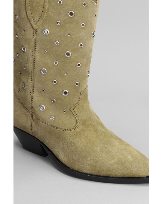 Isabel Marant Green Duerto Texan Ankle Boots In Taupe Suede