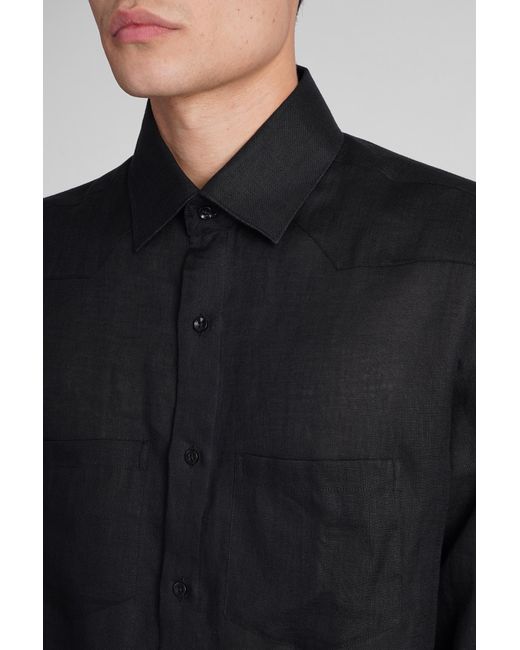Low Brand Blue Shirt S141 Shirt In Black Linen for men