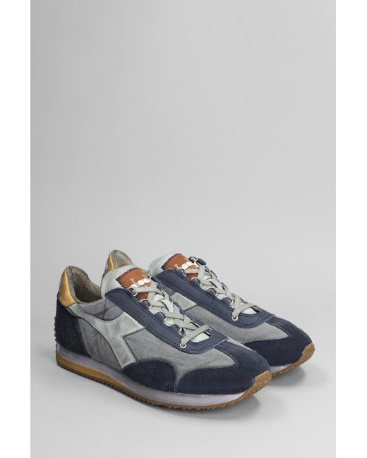 Diadora Gray Equipe H Sneakers In Blue Suede And Fabric for men