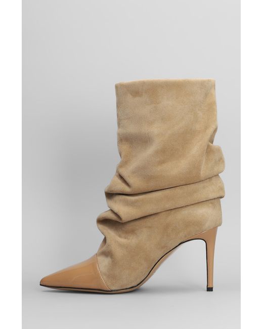 Marc Ellis Natural Samba Small High Heels Ankle Boots In Beige Suede