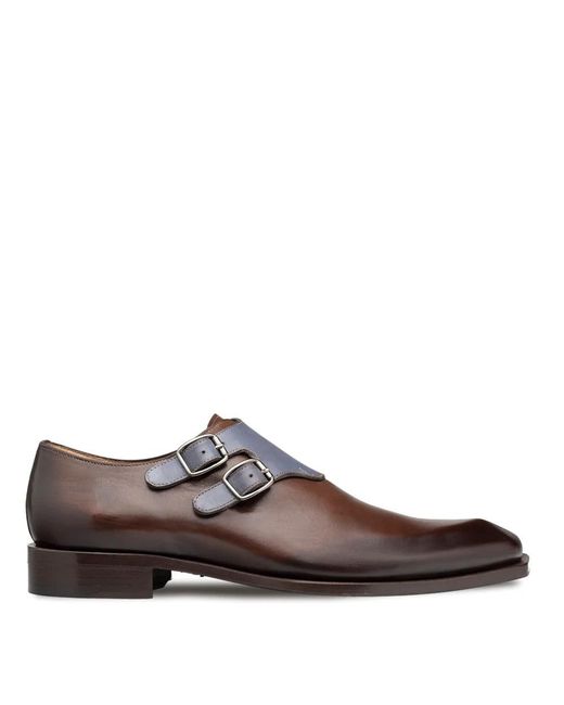 Mezlan S20423 Shoes Brown & Blue Calfskin Leather Monkstraps Loafers