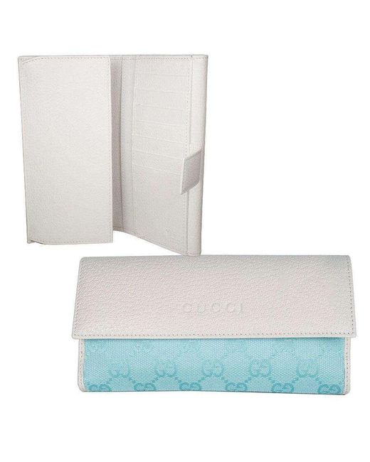 Gucci Wallet Large GG Logo Fabric & Leather & Blue 143389 in White | Lyst