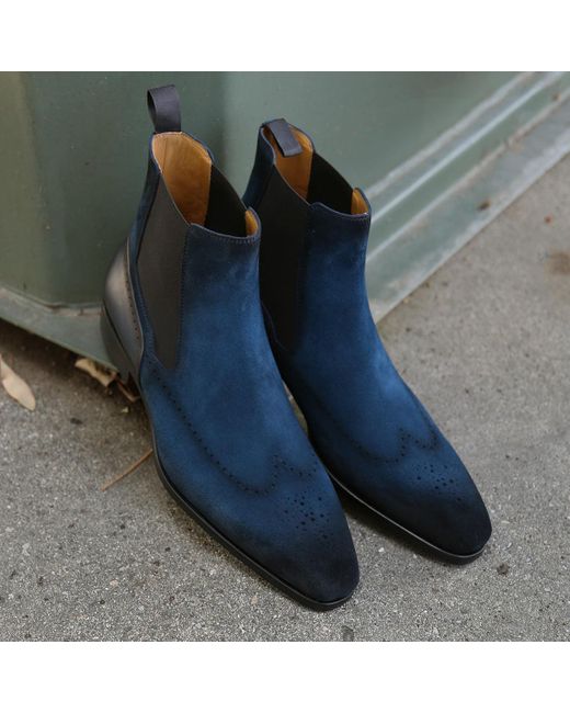 Magnanni 23501 Shoes Turquoise Suede / Patina Leather Chelsea Boots  (mags1085) in Blue for Men | Lyst